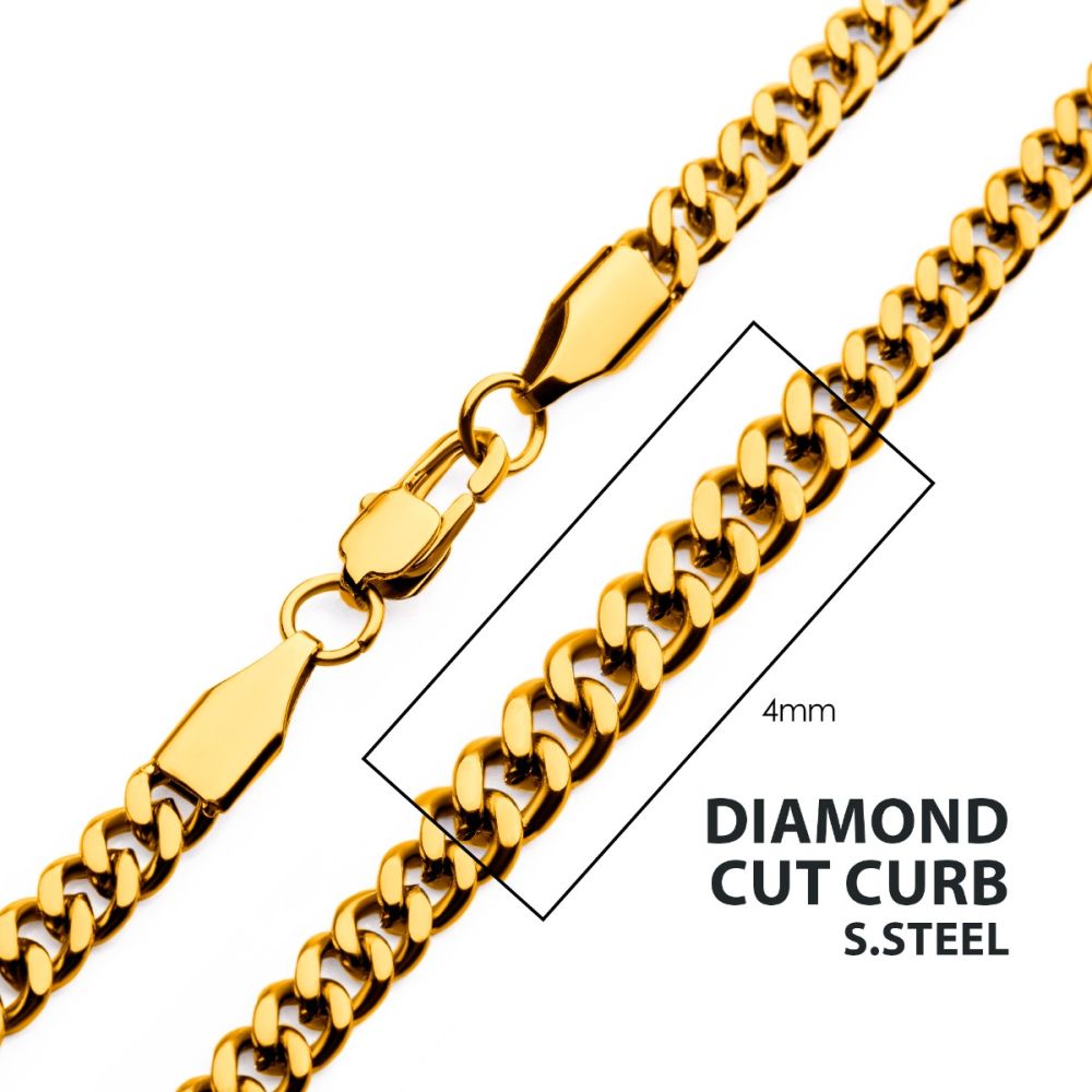 4mm 18Kt Gold IP Diamond Cut Curb Chain Necklace