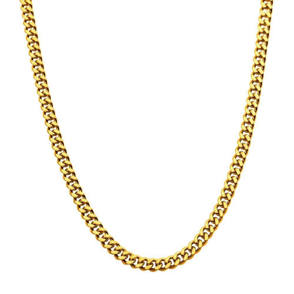 6mm 18Kt Gold IP Diamond Cut Curb Chain Necklace