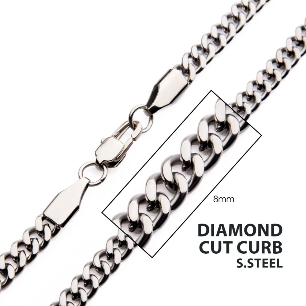 8mm Steel Diamond Cut Curb Chain Necklace