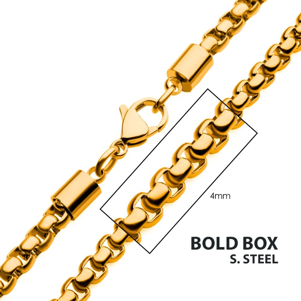 4mm 18Kt Gold IP Bold Box Chain Necklace Sale