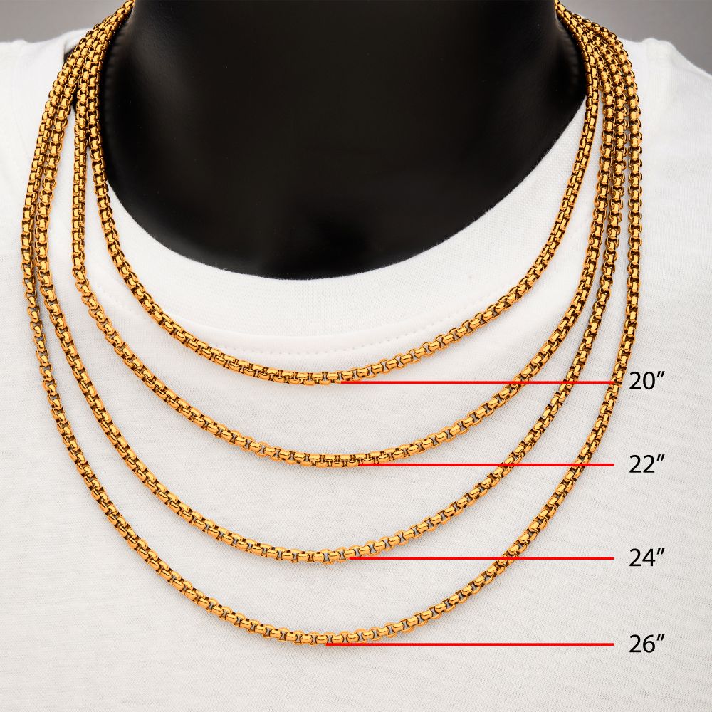 4mm 18Kt Gold IP Bold Box Chain Necklace Sale