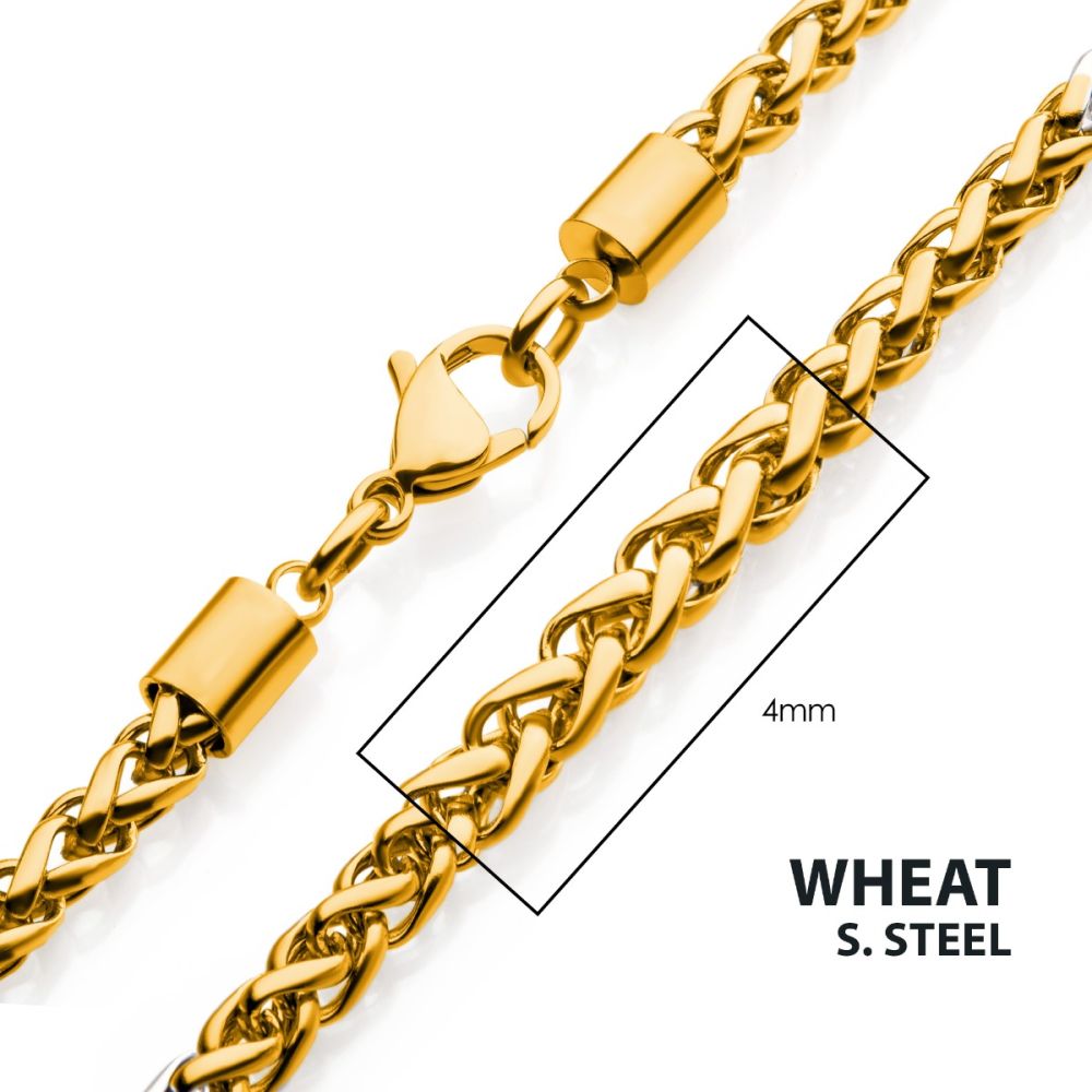 4mm 18Kt Gold IP Wheat Chain Necklace Sale