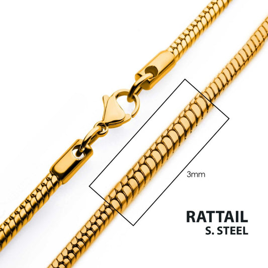 3mm 18Kt Gold IP Rattail Chain Necklace Sale