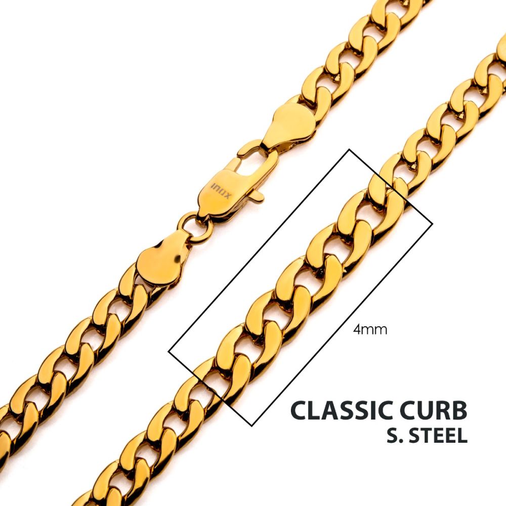 4mm 18Kt Gold IP Classic Curb Chain Necklace