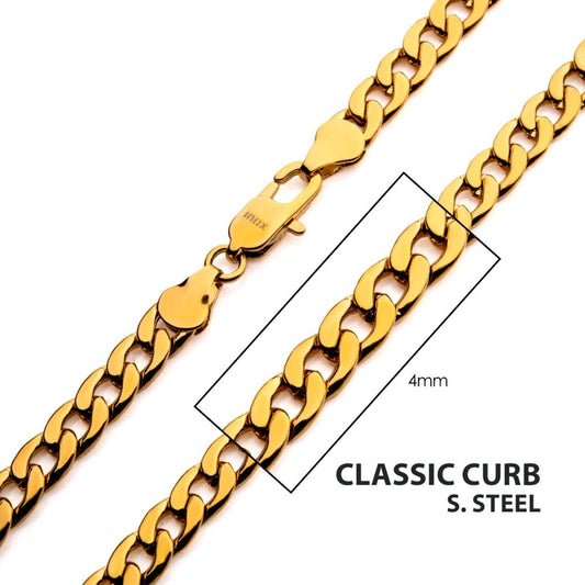 4mm 18Kt Gold IP Classic Curb Chain Necklace Sale