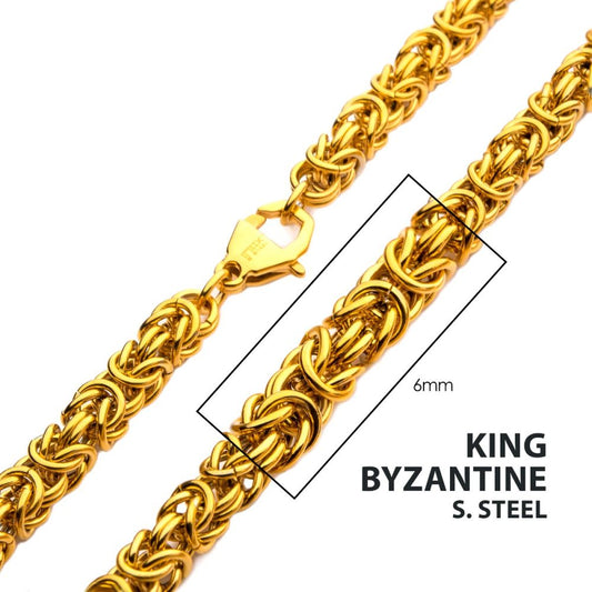 6mm 18Kt Gold IP King Byzantine Chain Necklace Sale