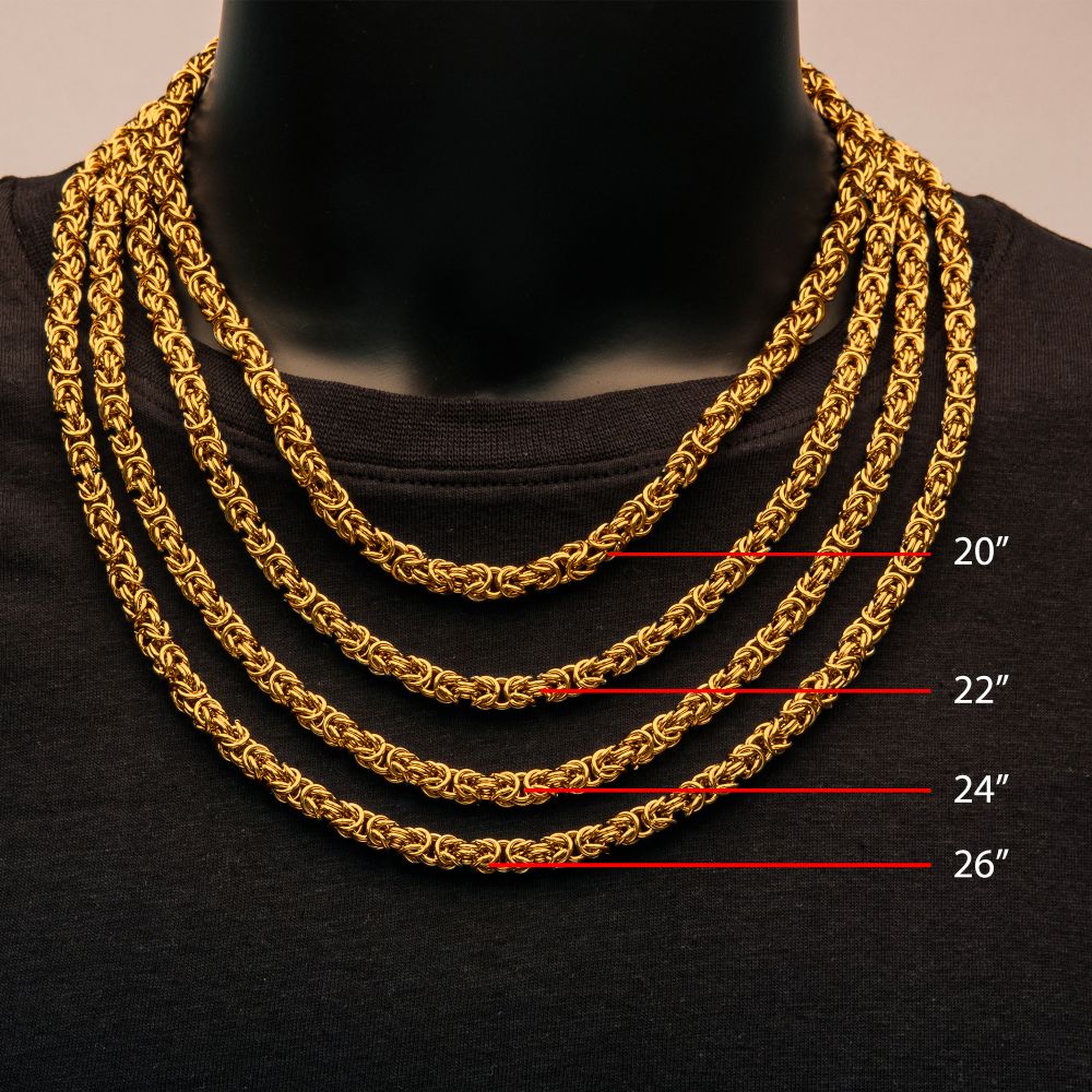 6mm 18Kt Gold IP King Byzantine Chain Necklace Sale