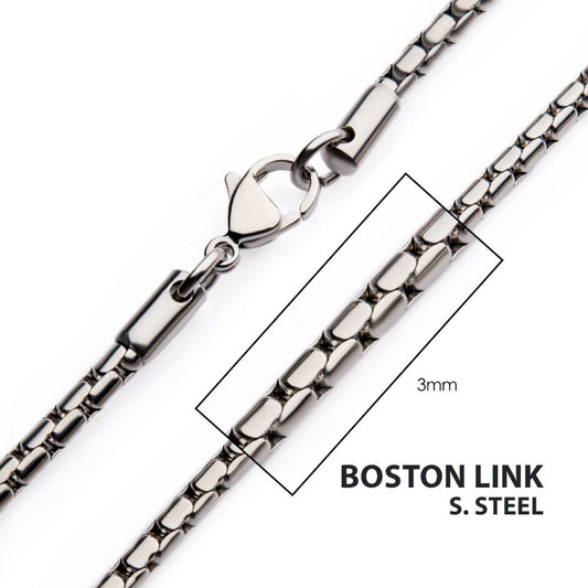 3mm Steel Boston Link Chain Necklace Sale