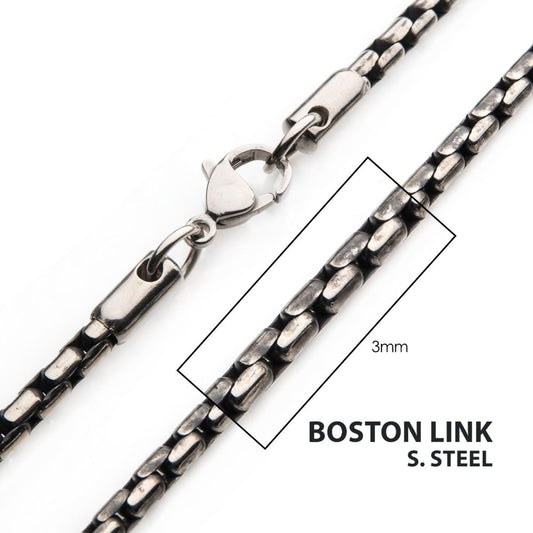 3mm Oxidized Steel Boston Link Chain Necklace Sale