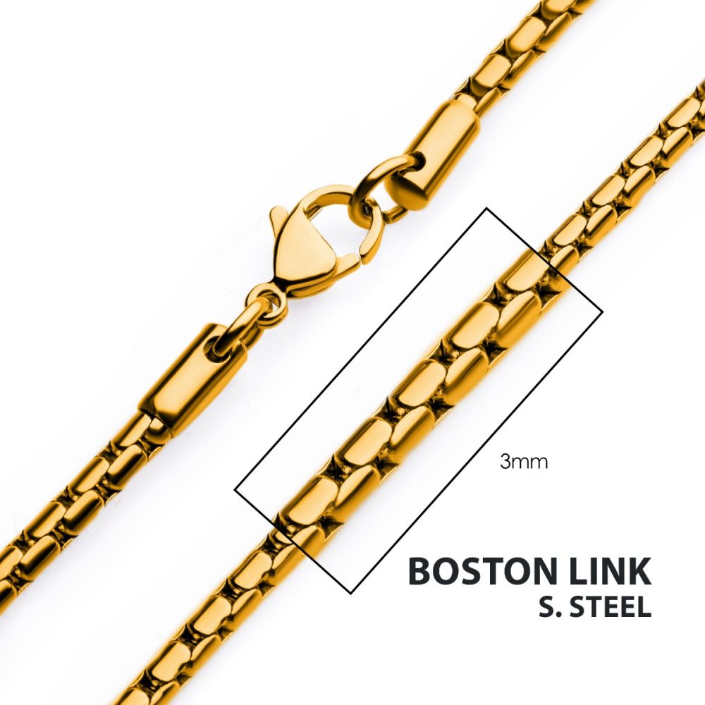 3mm 18Kt Gold IP Boston Link Chain Necklace