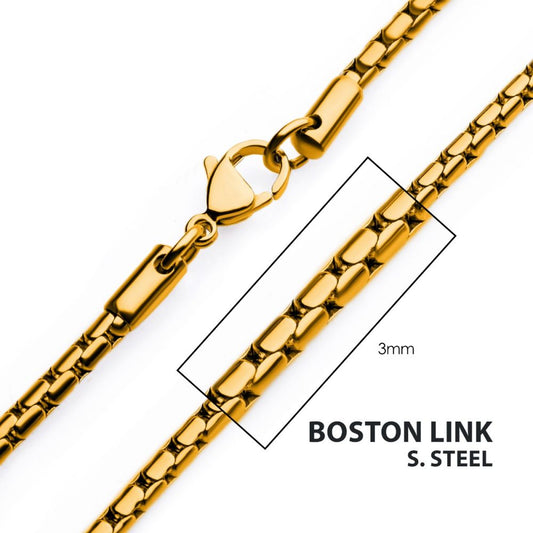 3mm 18Kt Gold IP Boston Link Chain Necklace Sale