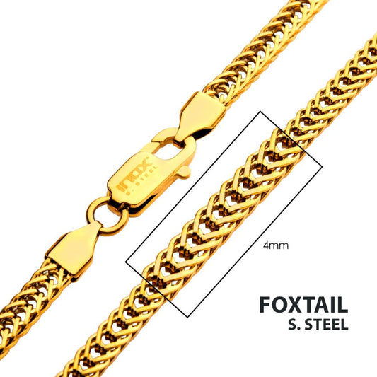 4mm 18Kt Gold IP Foxtail Chain Necklace