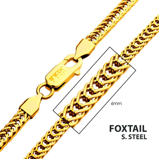 6mm 18Kt Gold IP Foxtail Chain Necklace