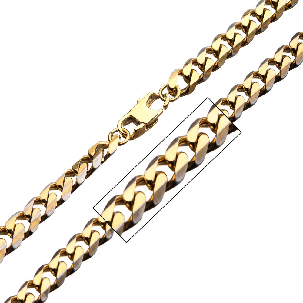 Stainless Steel Gold IP 8mm Curb Chain with Lobster Clasp Necklace