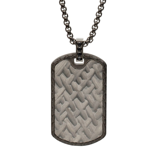 Gun Metal IP Steel Chiseled Dog Tag Pendant with Black Sapphire & Black Bail