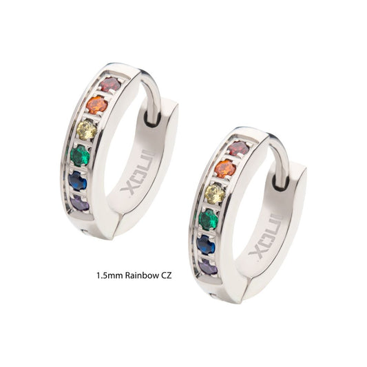 Prong Set Rainbow Round CZ Huggie Earrings