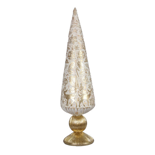 Tall Carved White Resin Tree with Gold Base - Clearance