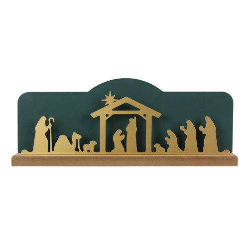 Green and Gold Wooden Nativity - Clearance