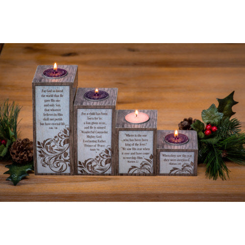 Love Hope Peace Joy Pillar Tea Light Advent Set