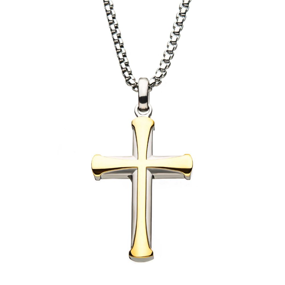 Stainless Steel Gold IP Apostle Cross Pendant with Chain Sale Sale