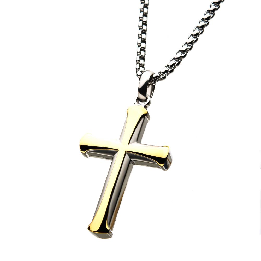 Stainless Steel Gold IP Apostle Cross Pendant with Chain Sale Sale