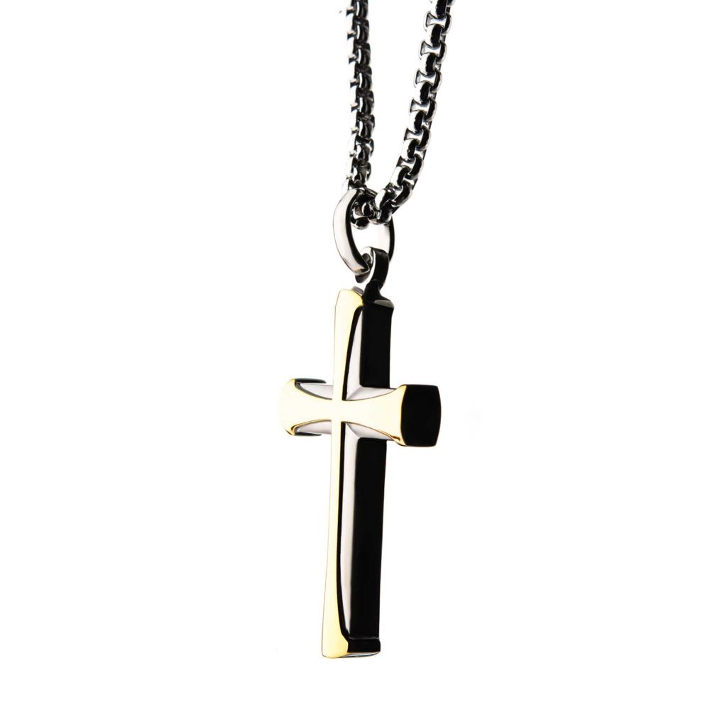 Stainless Steel Gold IP Apostle Cross Pendant with Chain Sale Sale