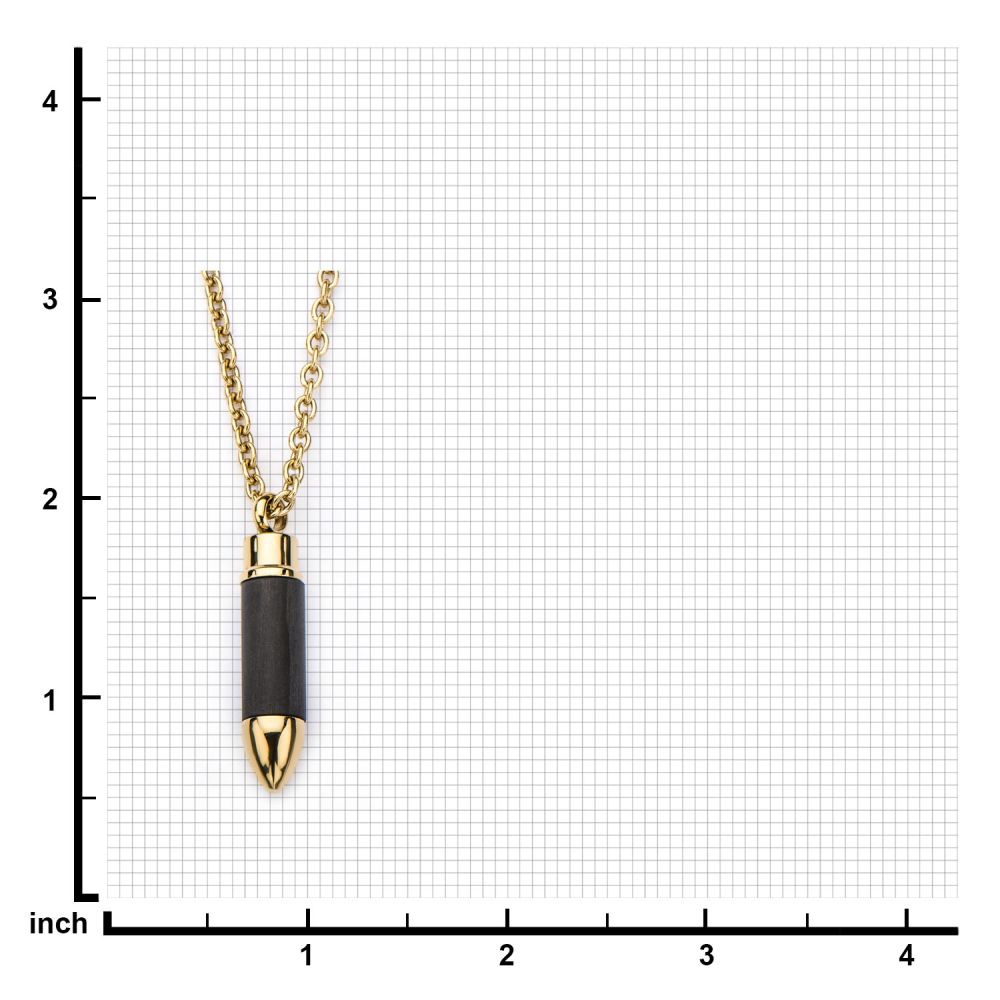 Stainless Steel Gold IP & Carbon Graphite Bullet Pendant with 22 Chain