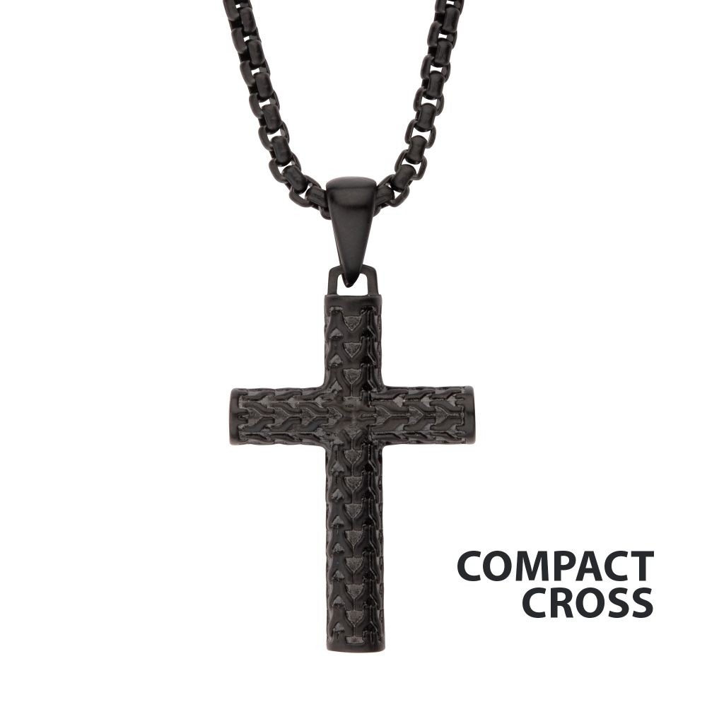 Steel Scale Cross Drop Pendant with Bold Box Chain