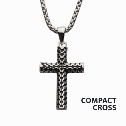 Steel Scale Cross Drop Pendant with Bold Box Chain