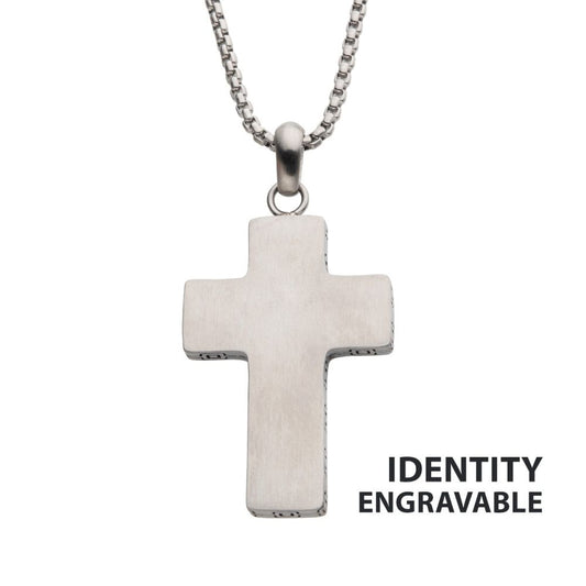 Steel Engravable Cross Pendant with Round Box Chain Sale Sale