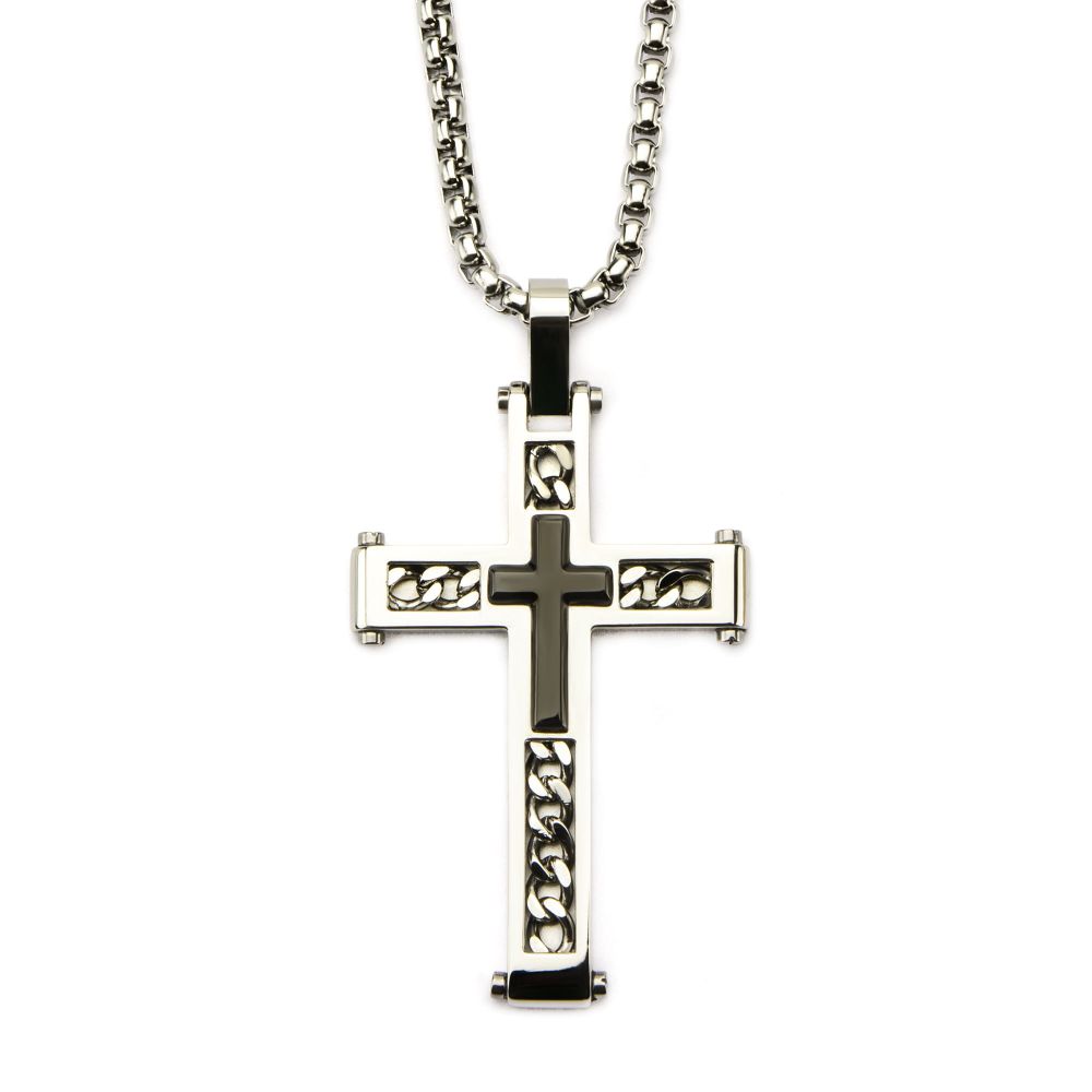 Two Tone Layered Cross Pendant with Chain Sale Sale