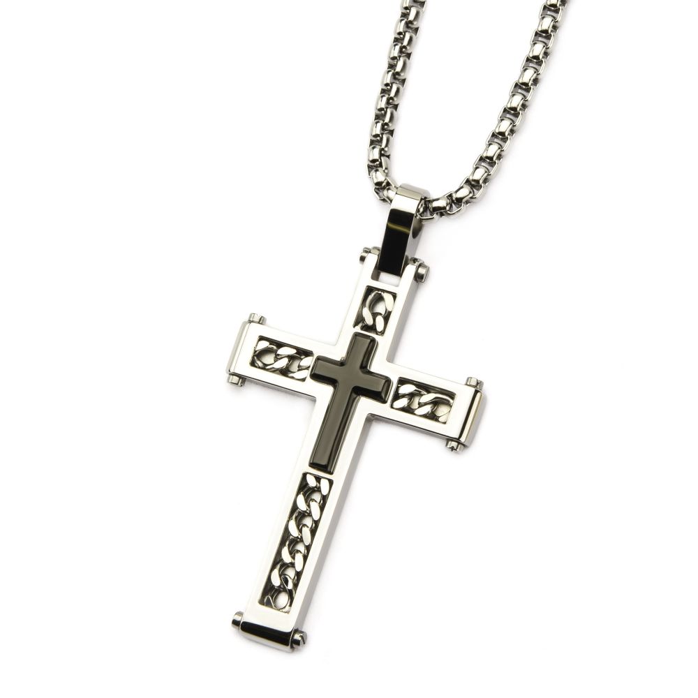 Two Tone Layered Cross Pendant with Chain Sale Sale