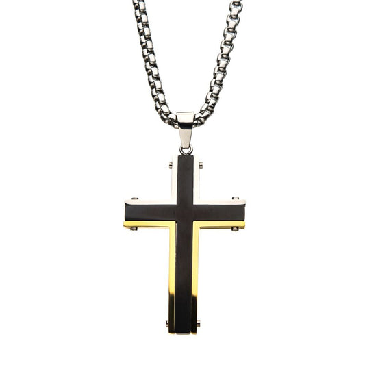 Stainless Steel Black and Gold IP Cross Pendants with Chain Sale