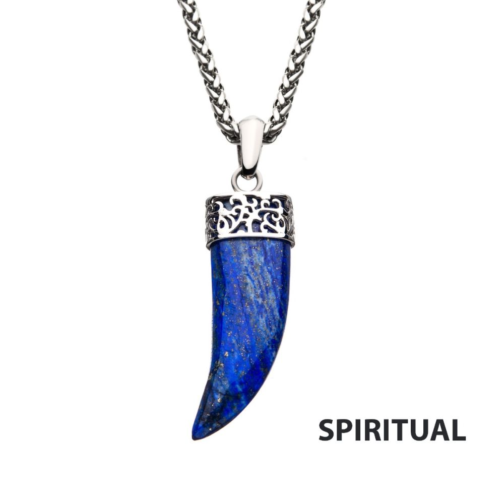 Stainless Steel with Lapis Lazuli Stone Horn Pendant Sale