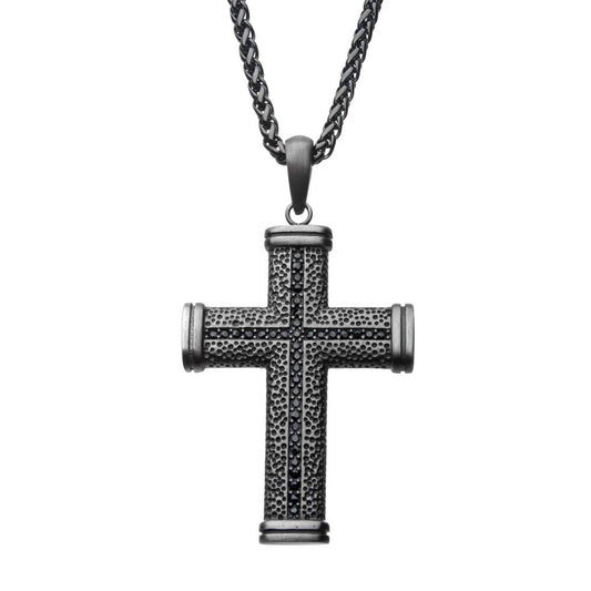 Stainless Steel Antique Bronze IP with Black CZ Pendant with Wheat Chain Sale