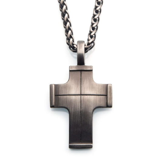 Gun Metal Plated Cross Pendant with Steel Wheat Chain Sale Sale