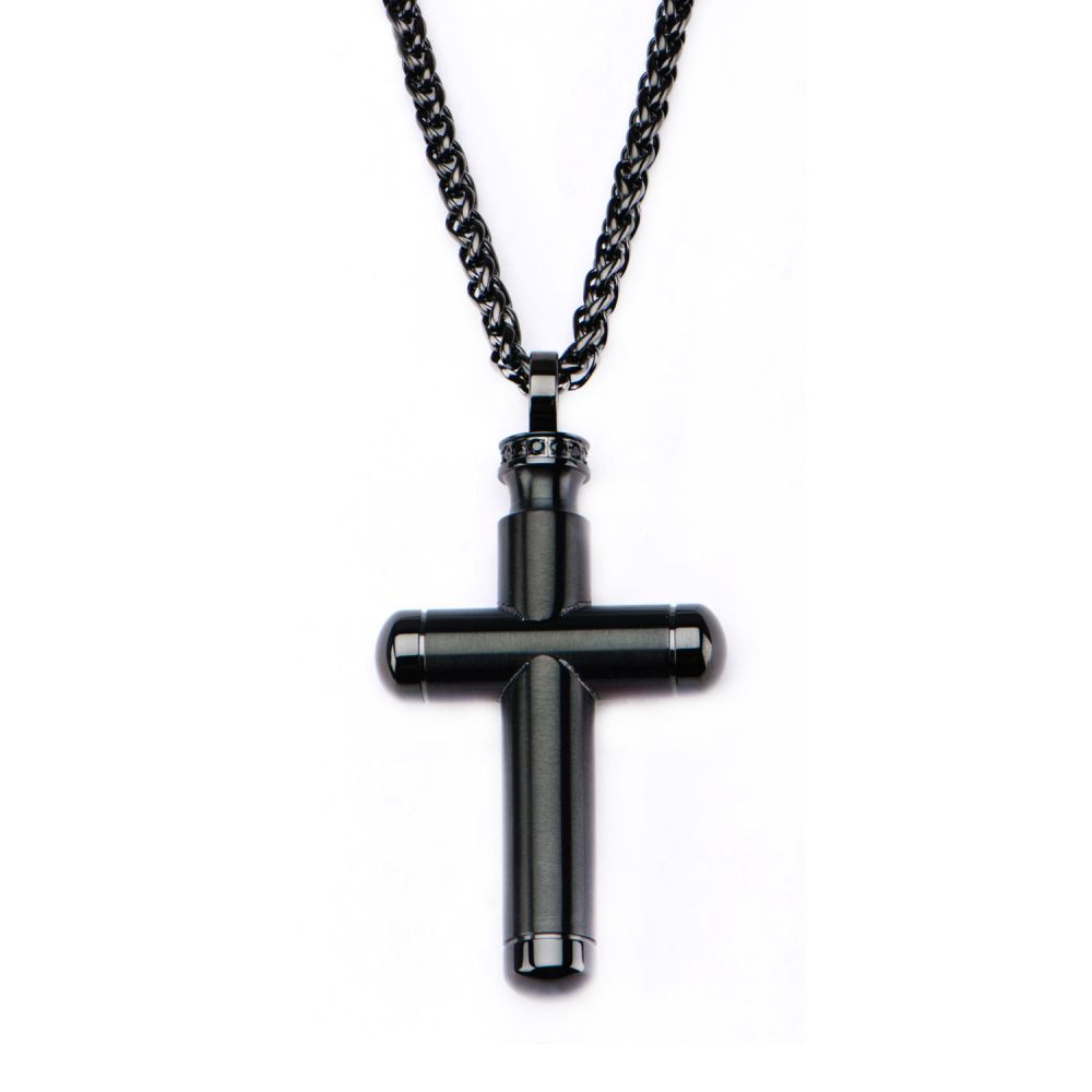 Stainless Steel Black IP Gunmetal Bullet Cross Pendant with Chain Sale