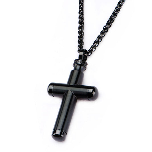 Stainless Steel Black IP Gunmetal Bullet Cross Pendant with Chain Sale