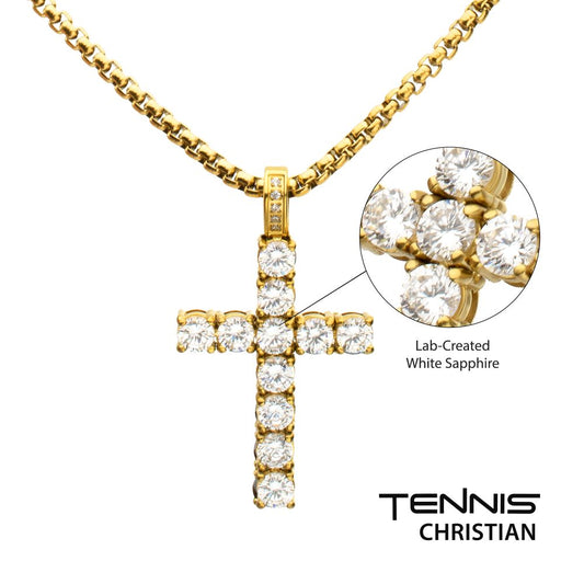 Lab-Created White Sapphire Gold Tone 22" Small Cross Pendant