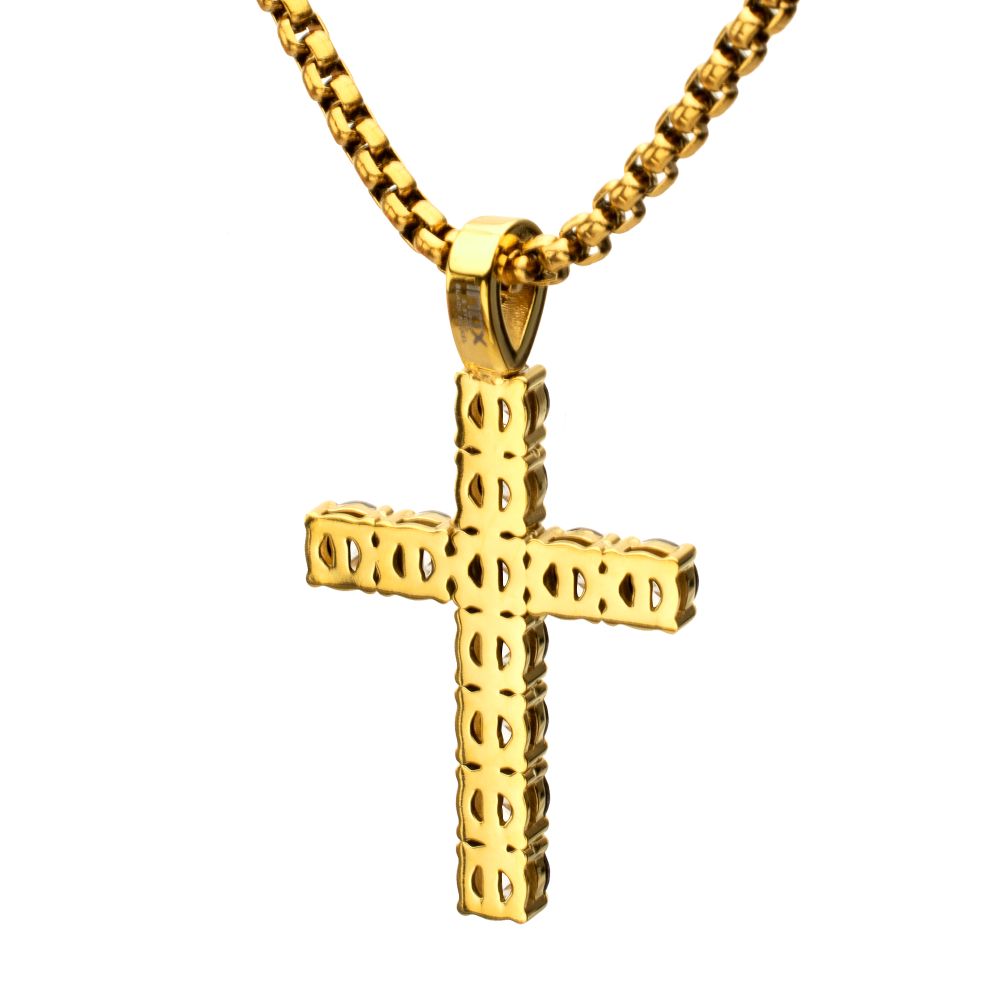Lab-Created White Sapphire Gold Tone 22" Small Cross Pendant