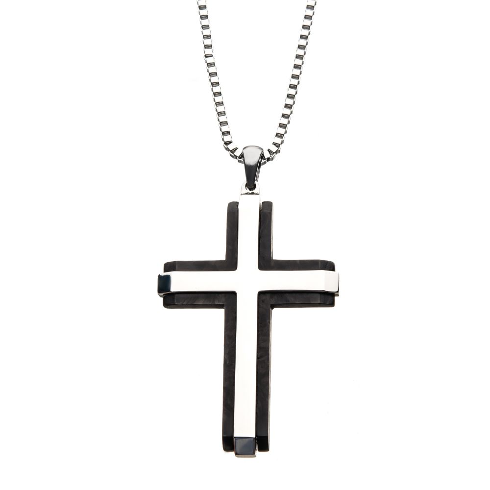 Double-Layer Two Tone Cross Pendant with Chain