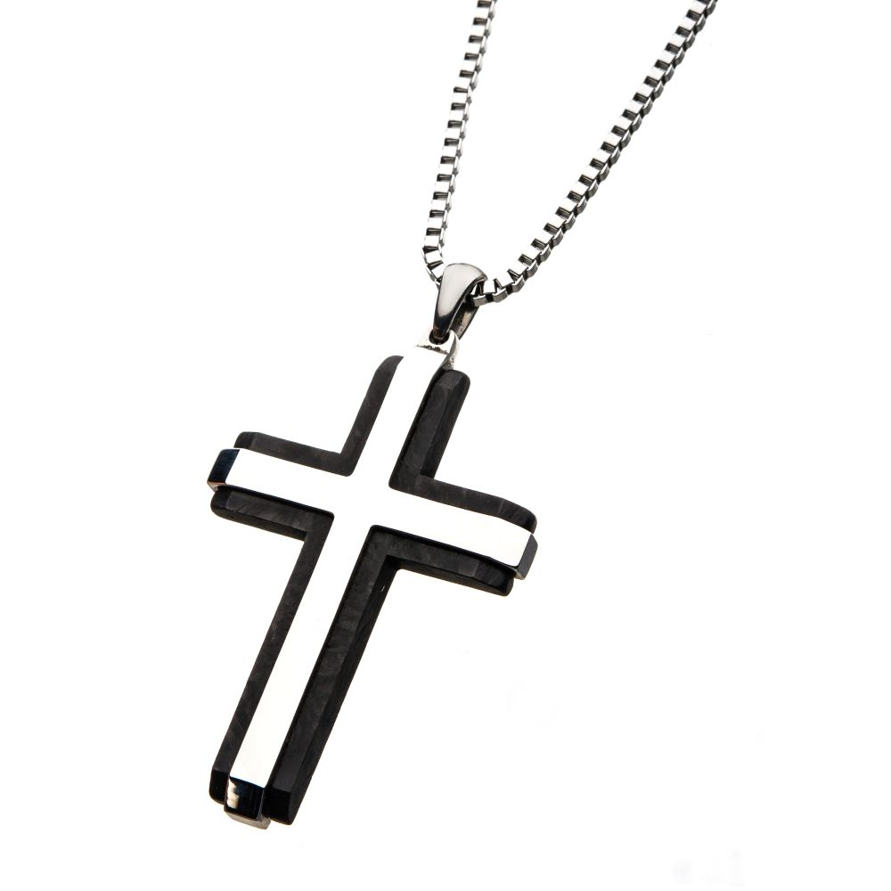 Double-Layer Two Tone Cross Pendant with Chain