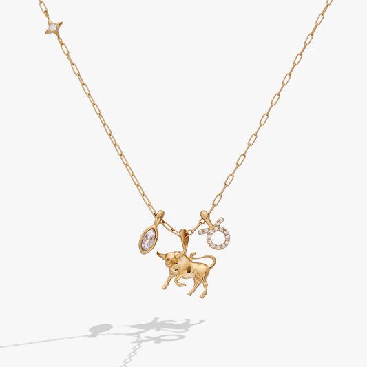 Taurus Zodiac Charm Cluster Necklace
