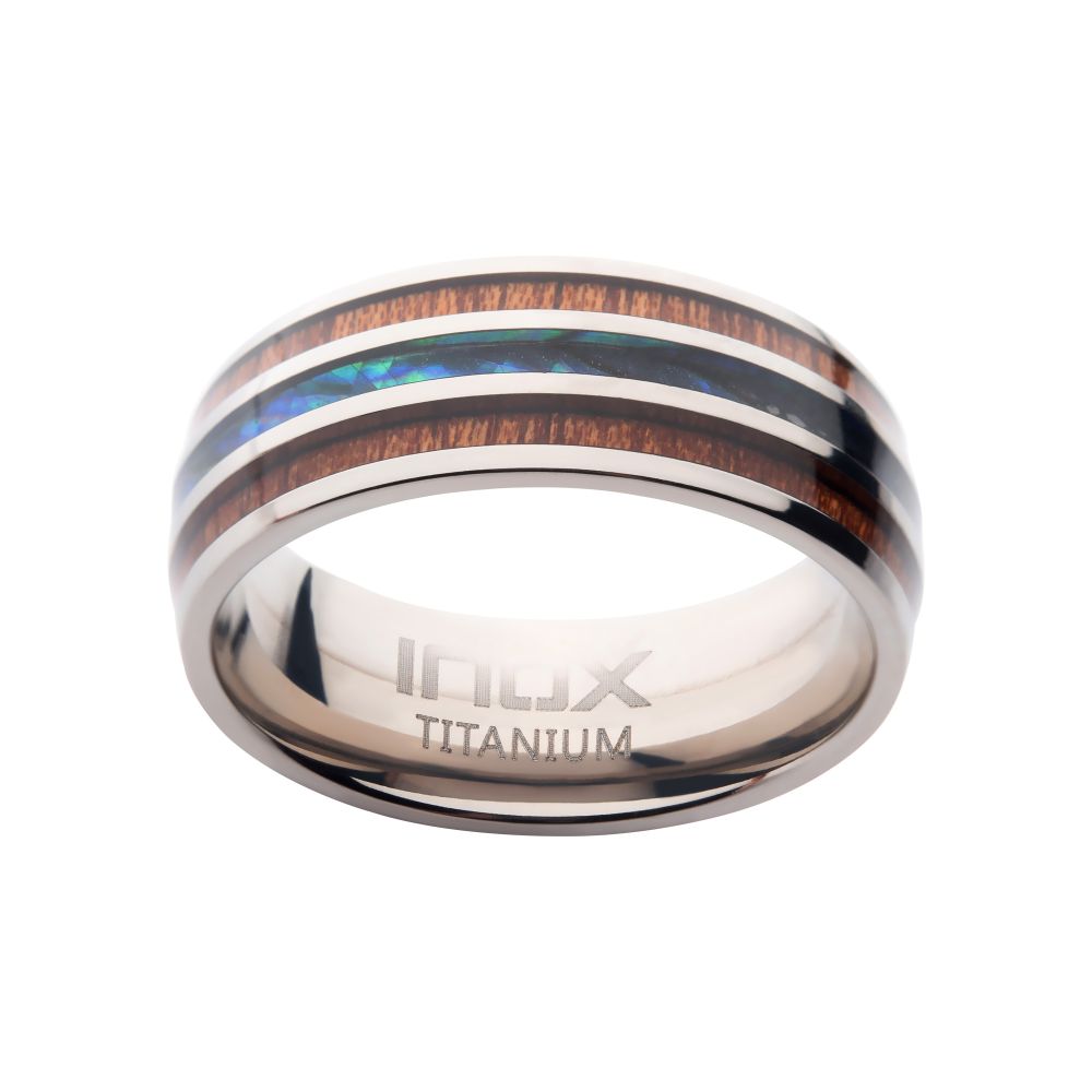 Titanium Wood & Shell Inlay Ring