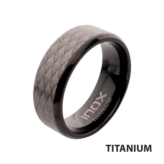 Black IP Titanium Etched Fishskin Comfort Fit Ring Sale