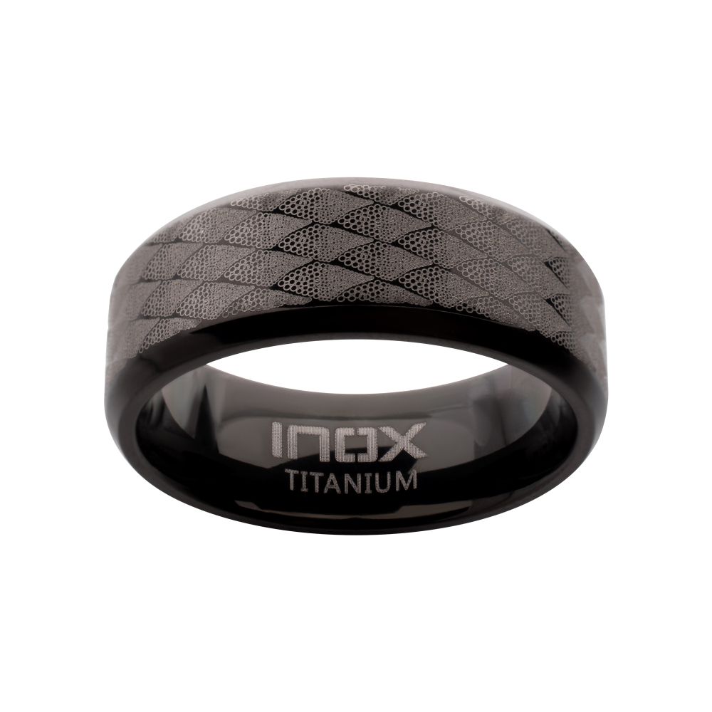 Black IP Titanium Etched Fishskin Comfort Fit Ring Sale