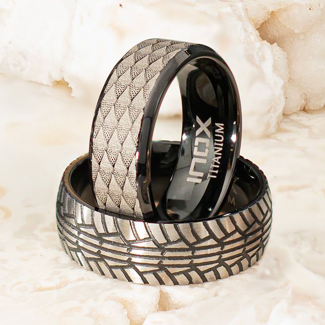 Black IP Titanium Etched Fishskin Comfort Fit Ring Sale