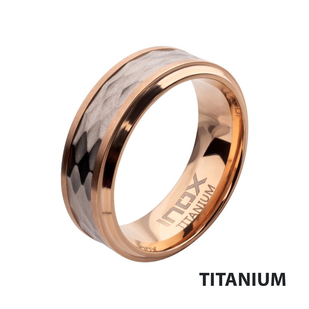 Rose Gold IP Titanium Matte Finish Mosaic Inlay Comfort Fit Ring Sale