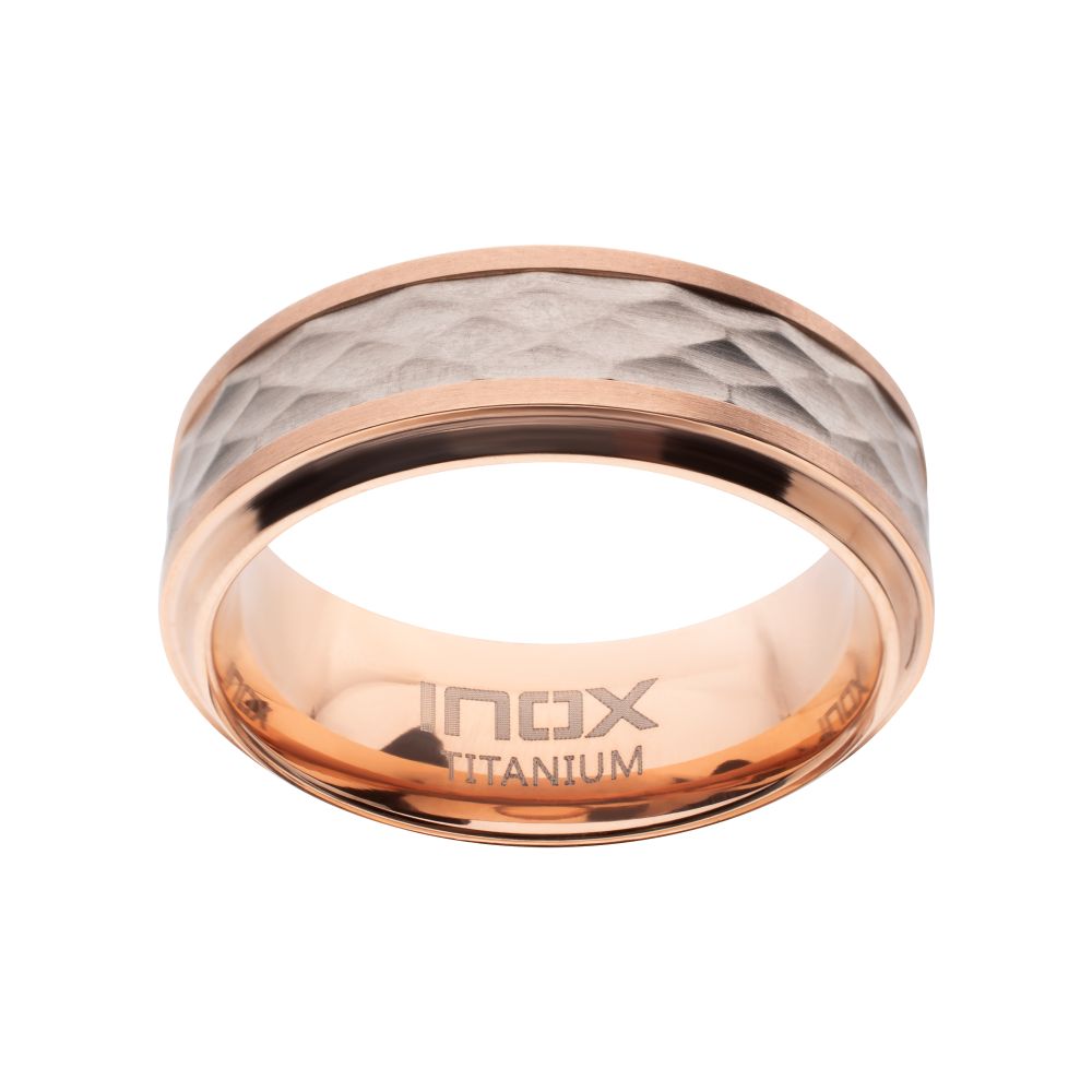 Rose Gold IP Titanium Matte Finish Mosaic Inlay Comfort Fit Ring Sale