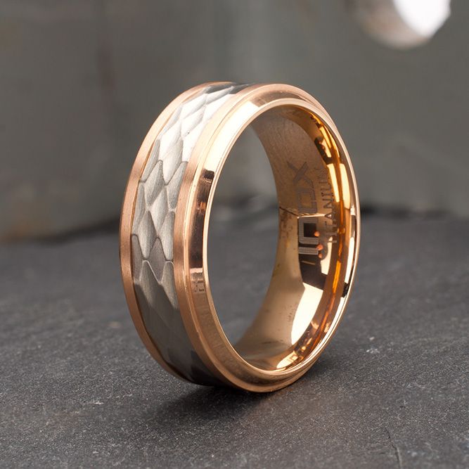 Rose Gold IP Titanium Matte Finish Mosaic Inlay Comfort Fit Ring Sale